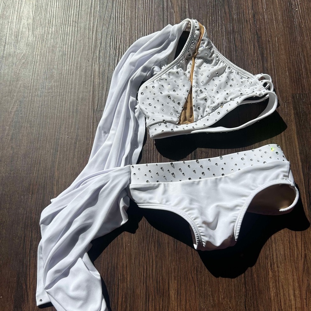 White AA Dance Wind Set with Rhinestones and white flounce.